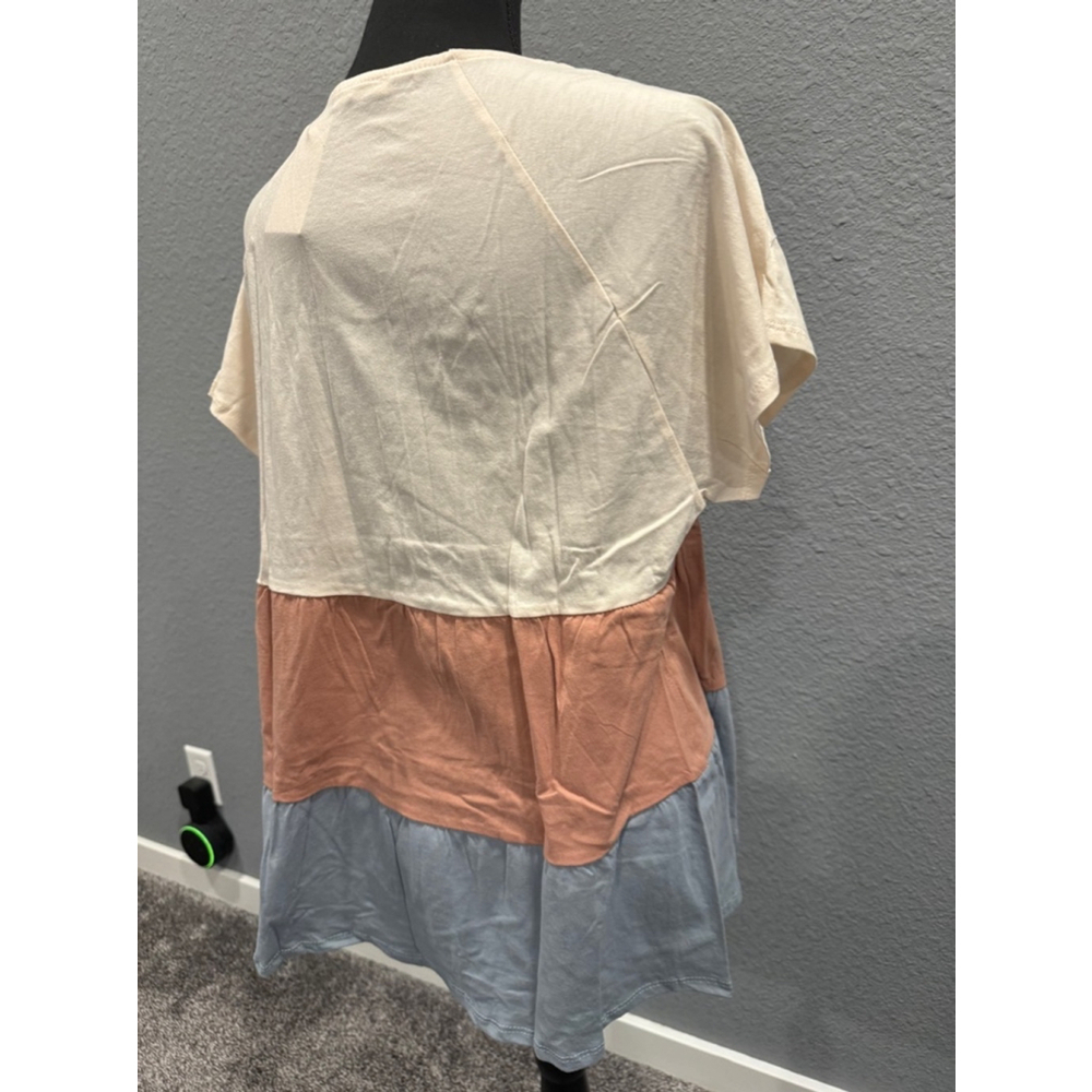 Cotton Bleu Color Block Tiered V-Neck Top, Sz Small NWOT - Picture 8 of 12